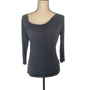 MAJESTIC PARIS NEIMAN MARCUS EXTRAFINE SUPERWASHED COWL NECK 3/4 SLEEVE TOP 3 L